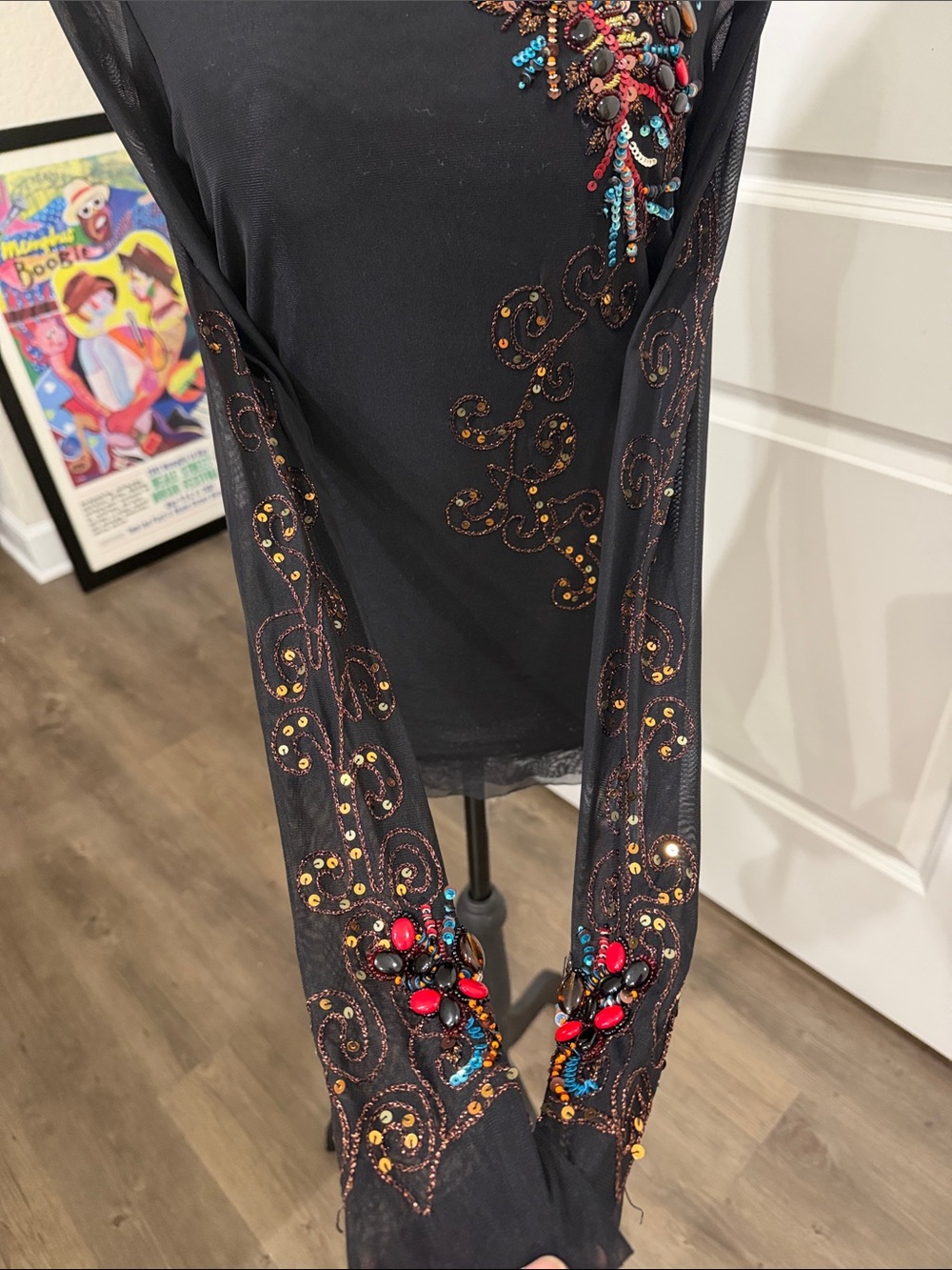 Cache Black Long-Sleeve Embellished Top with Multicolor Beading - Picture 3 of 5